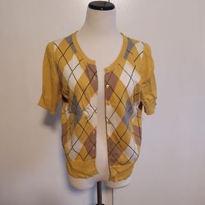Loft Mustard Argyle Short Sleeve Cardigan